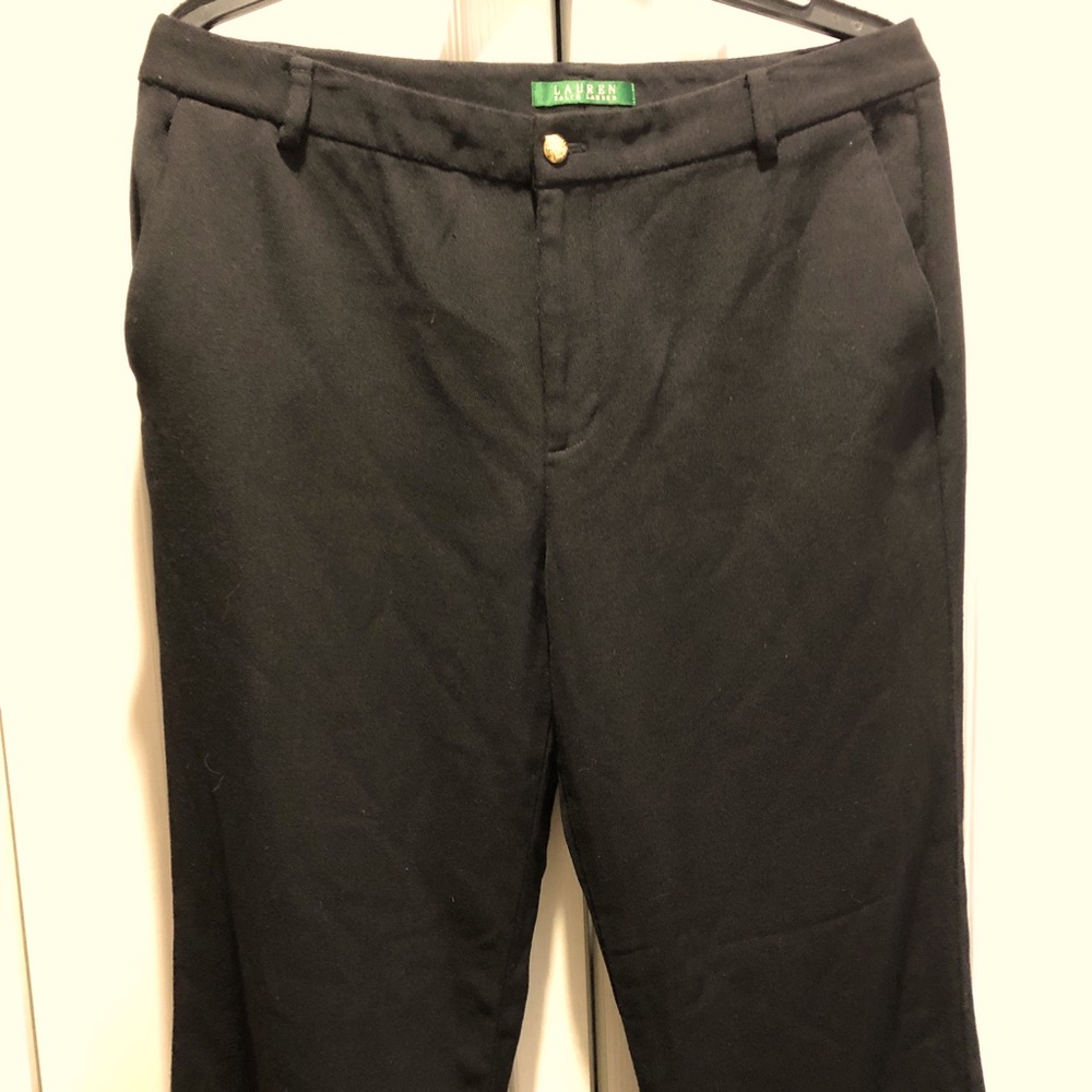 RALPH LAUREN Wool Trousers Straight Leg 12 Black Classic Career Pockets